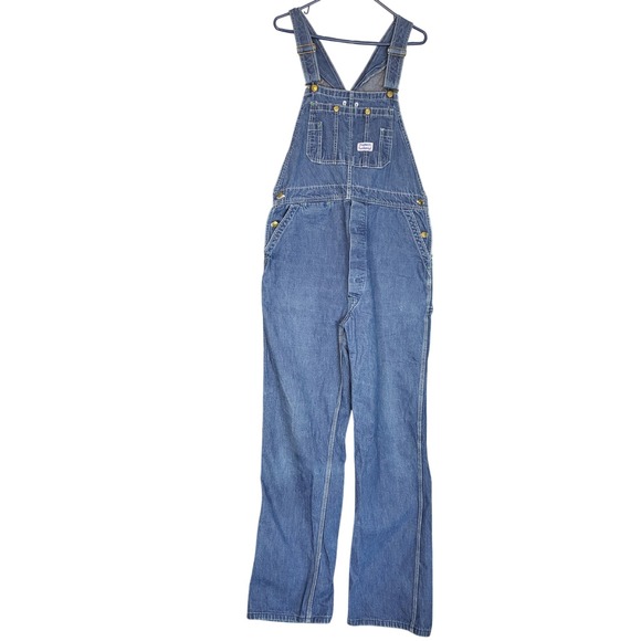Vintage Big Smith Denim Bib Overalls Men Sz 36 Blue Workwear Farmer Carpenter - Picture 1 of 9